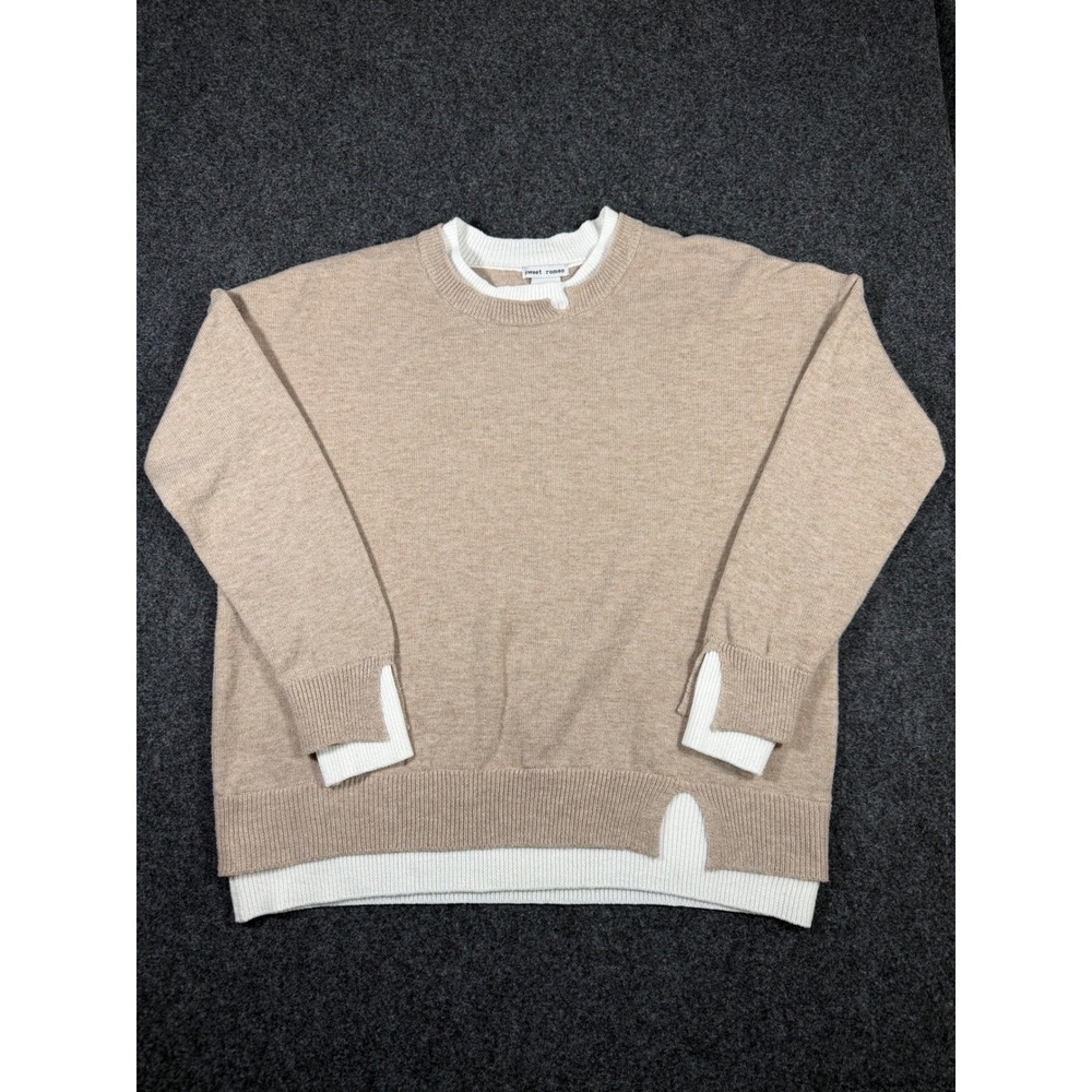 Sweet Romeo Womens Tan Layered Look Crewneck Sweater Size Large